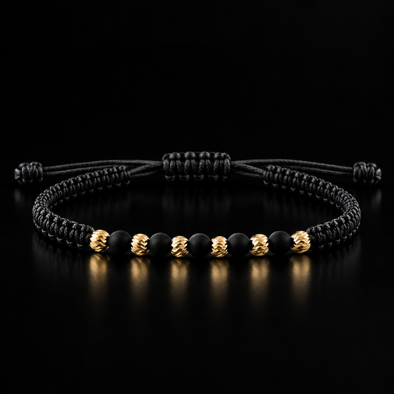 Pulsera tejida oro 18 k 6 balines # 3 y neopreno